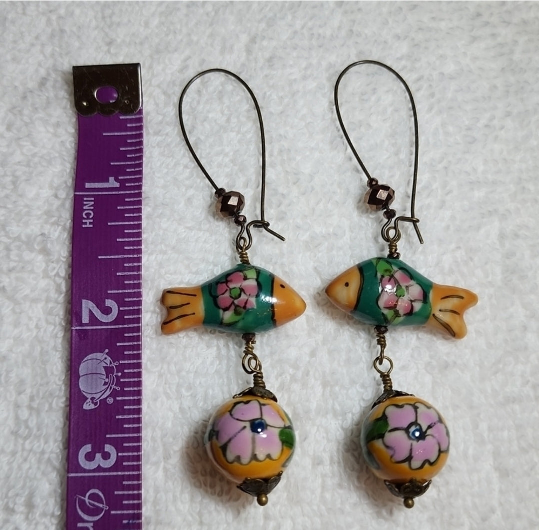 Clay Flowet Fish Earrings
