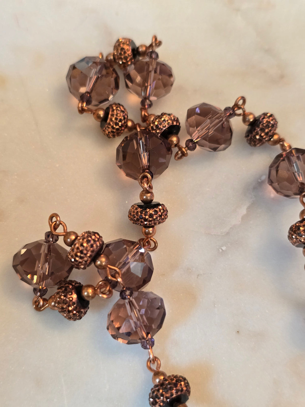 Peach Rose Purple Beaded Necklace