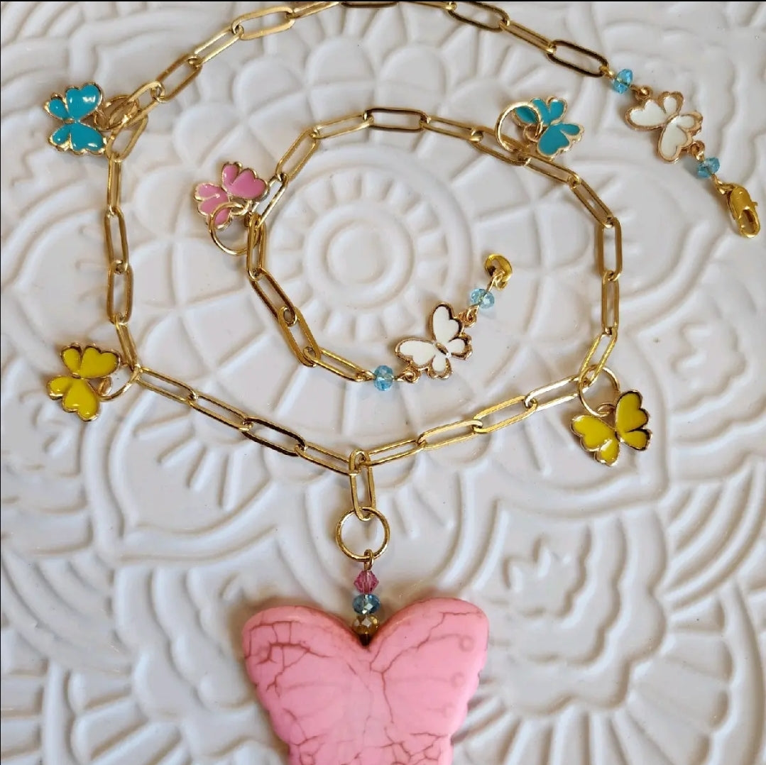 Pink Butterfly Necklace