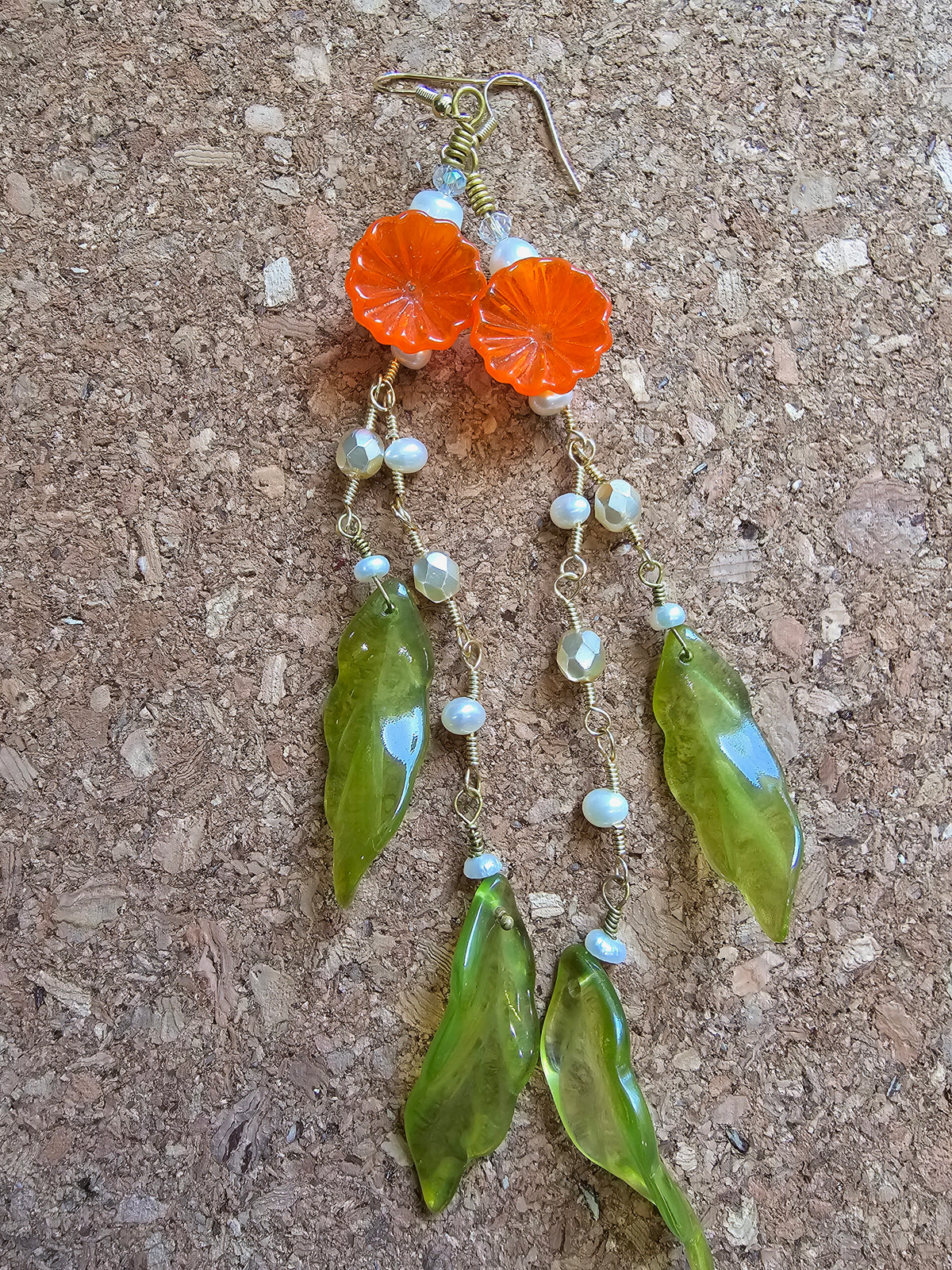 Orange Wild Desert Flower 7" Dangle Earrings