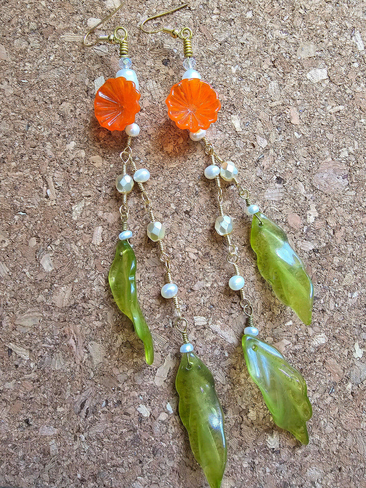 Orange Wild Desert Flower 7" Dangle Earrings