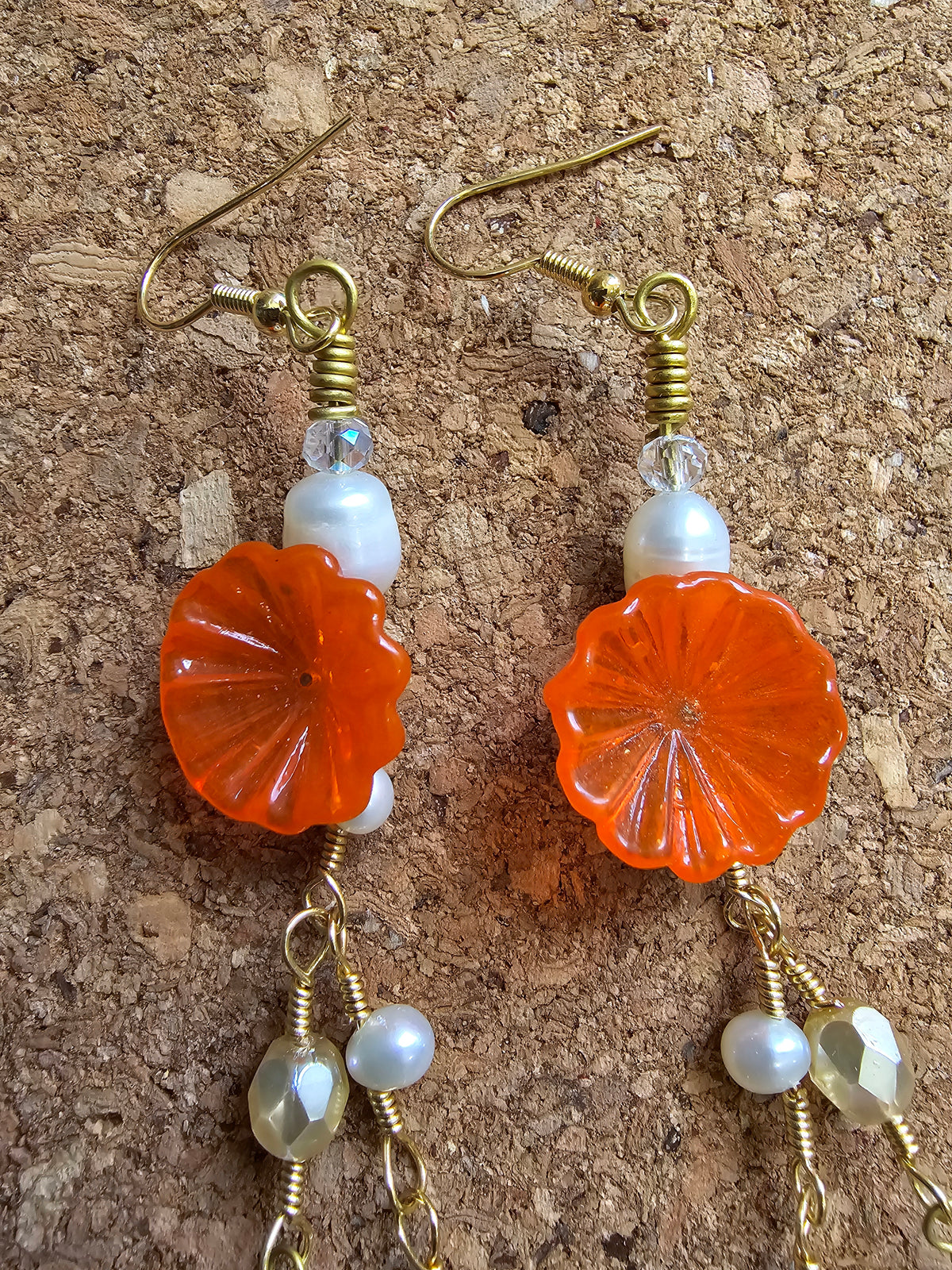 Orange Wild Desert Flower 7" Dangle Earrings