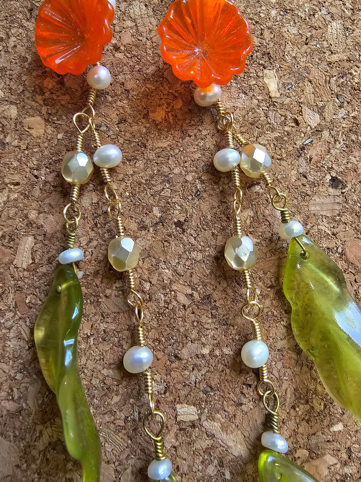 Orange Wild Desert Flower 7" Dangle Earrings