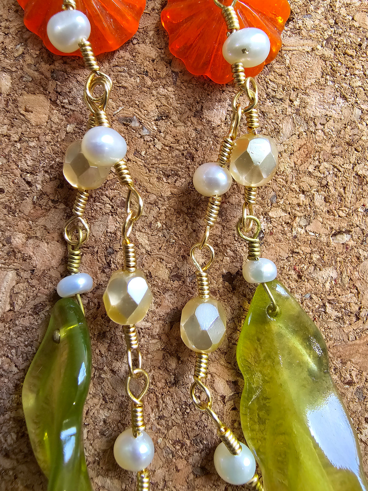 Orange Wild Desert Flower 7" Dangle Earrings