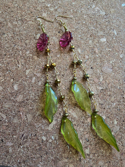Purple Wild Desert Flower 7" Dangle Earrings