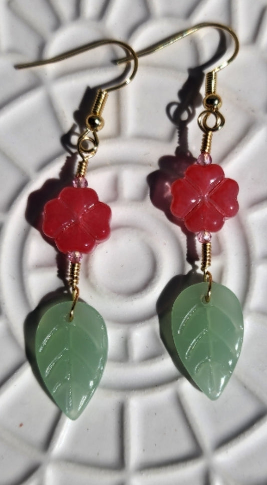 Pink Flower Drop Earrings