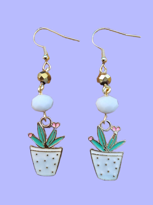 Enameled Desert Catcus Earrings