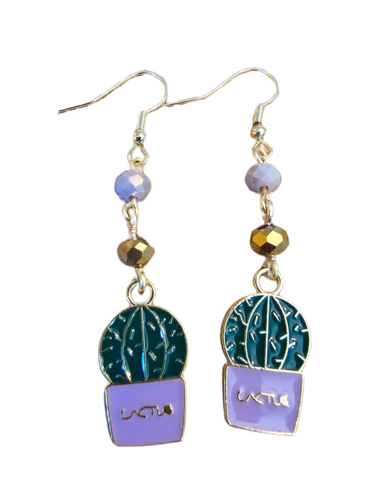 Lavender Potted Catcus Earrings