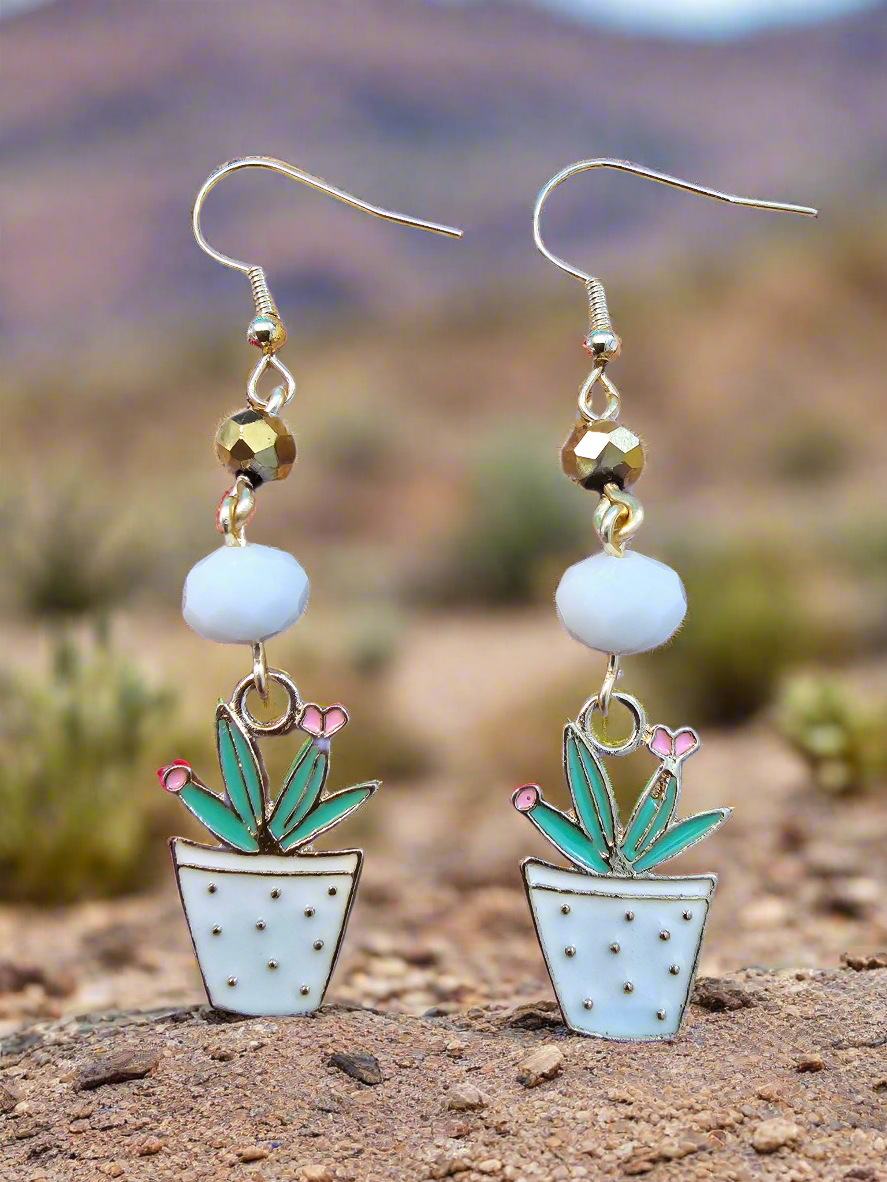 Enameled Desert Catcus Earrings