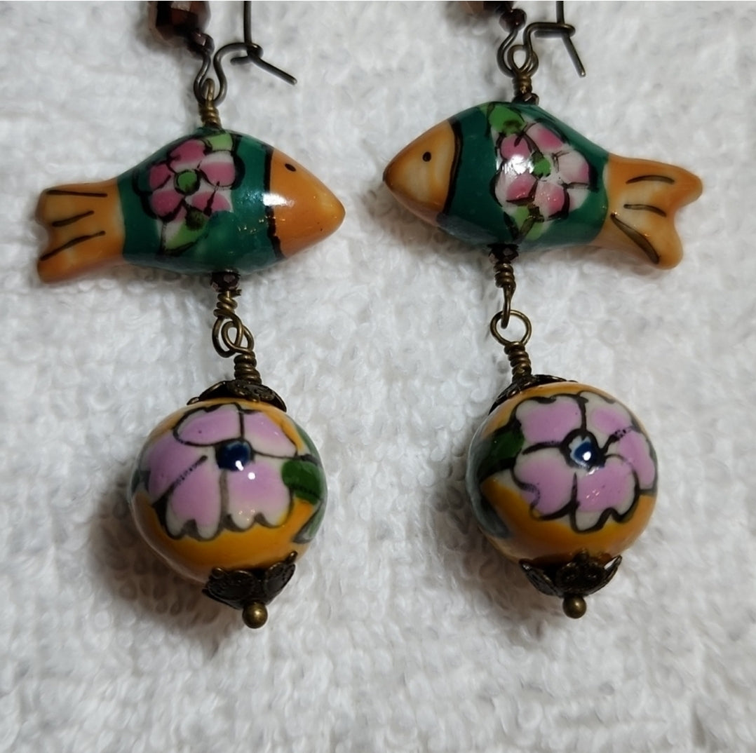 Clay Flowet Fish Earrings
