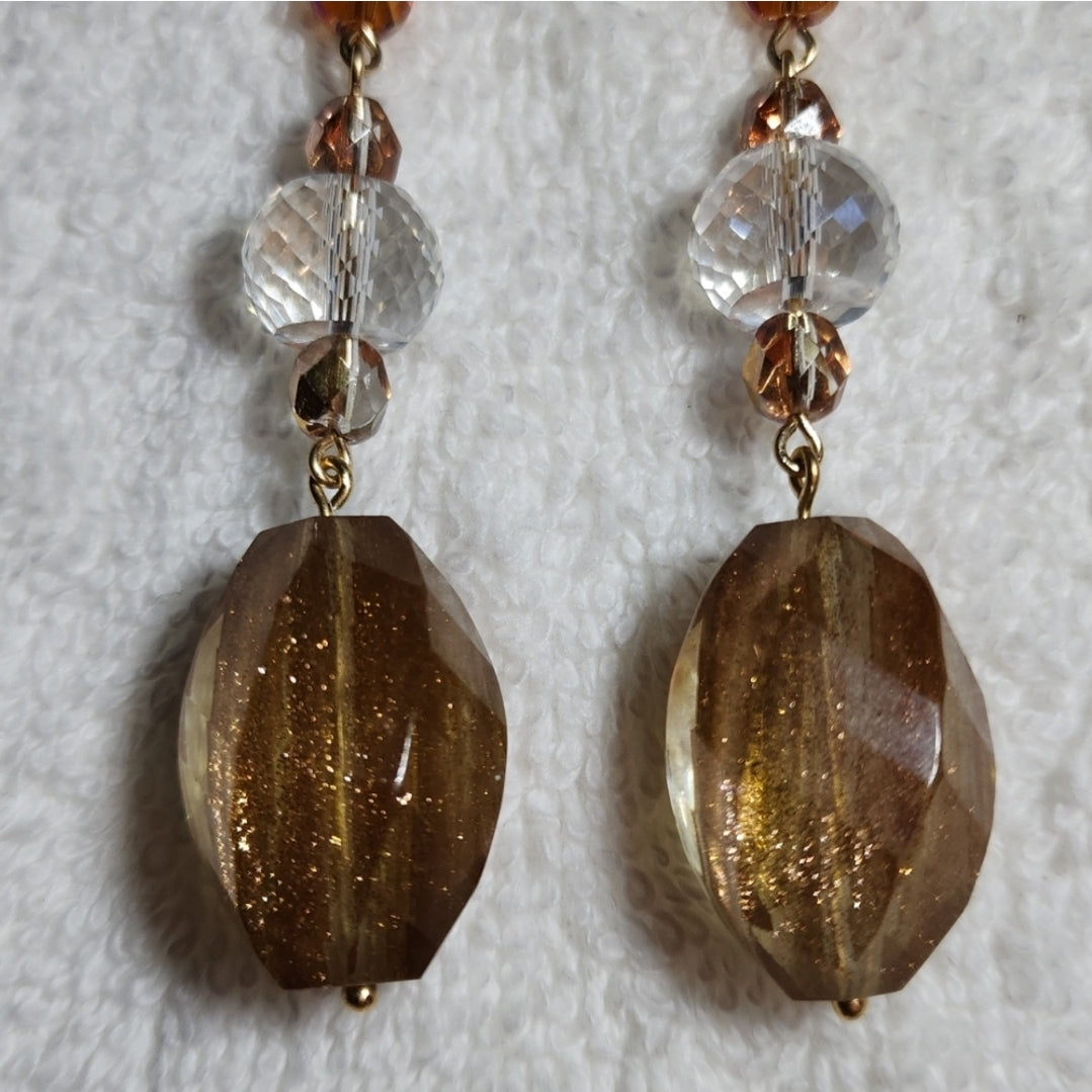 Vintage Copper Glitter Resin Beaded Earrings