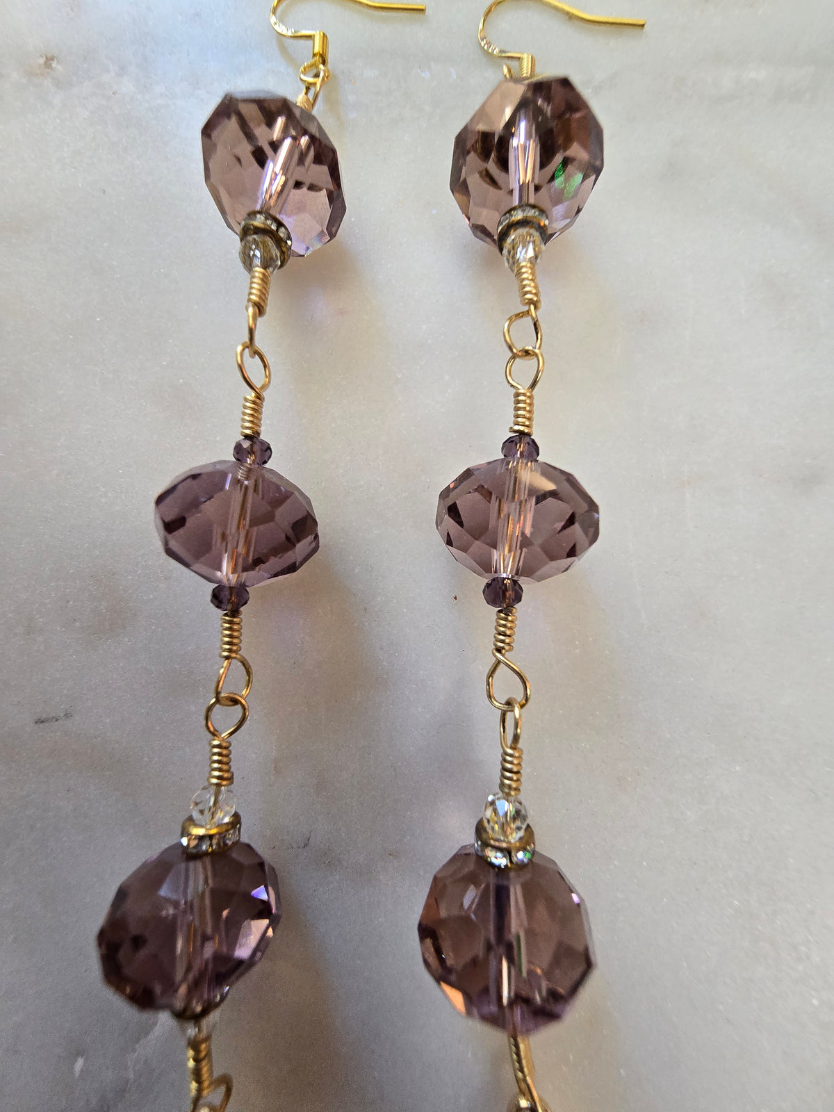 Purple Sparkle Long Dangle Earrings