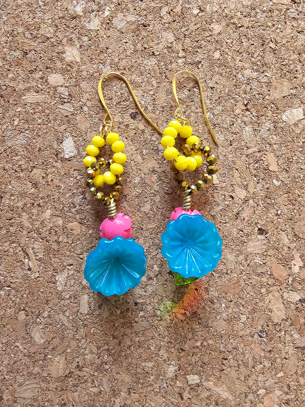 Double Sided Wild Blue & Pink Desert Flower Earrings