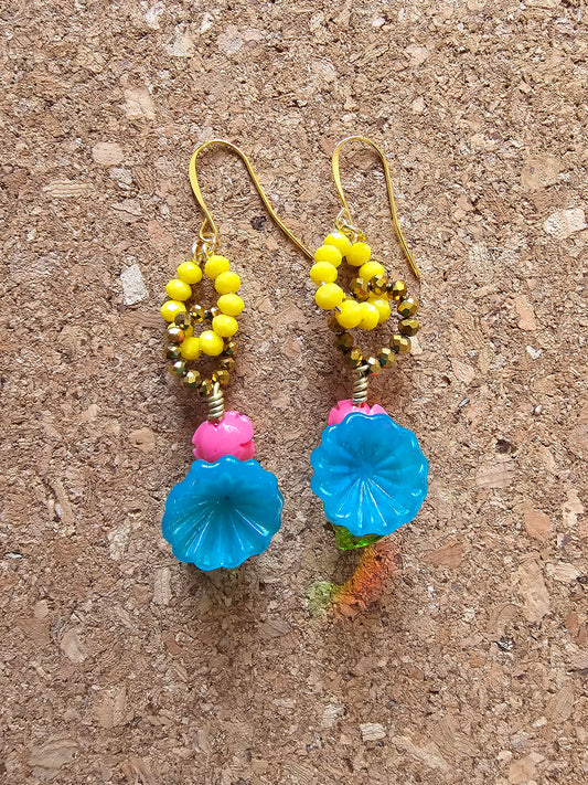 Double Sided Wild Blue & Pink Desert Flower Earrings