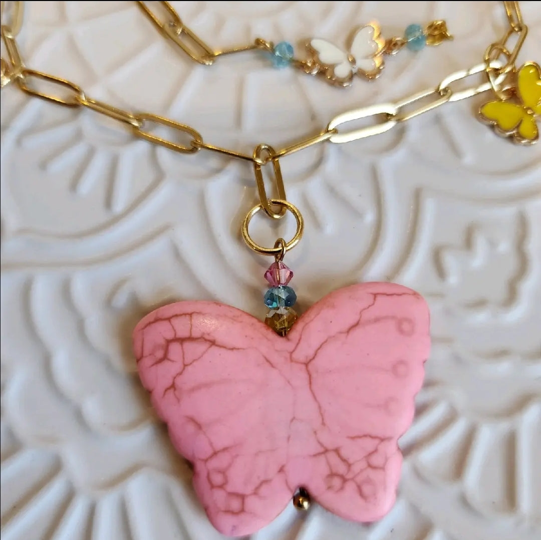 Pink Butterfly Necklace
