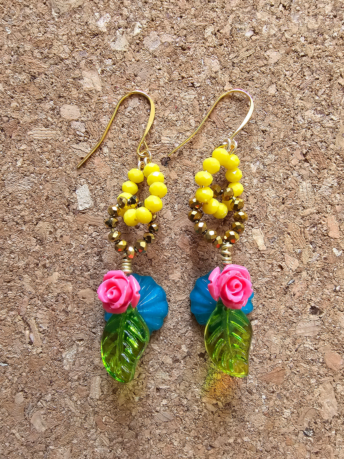 Double Sided Wild Blue & Pink Desert Flower Earrings