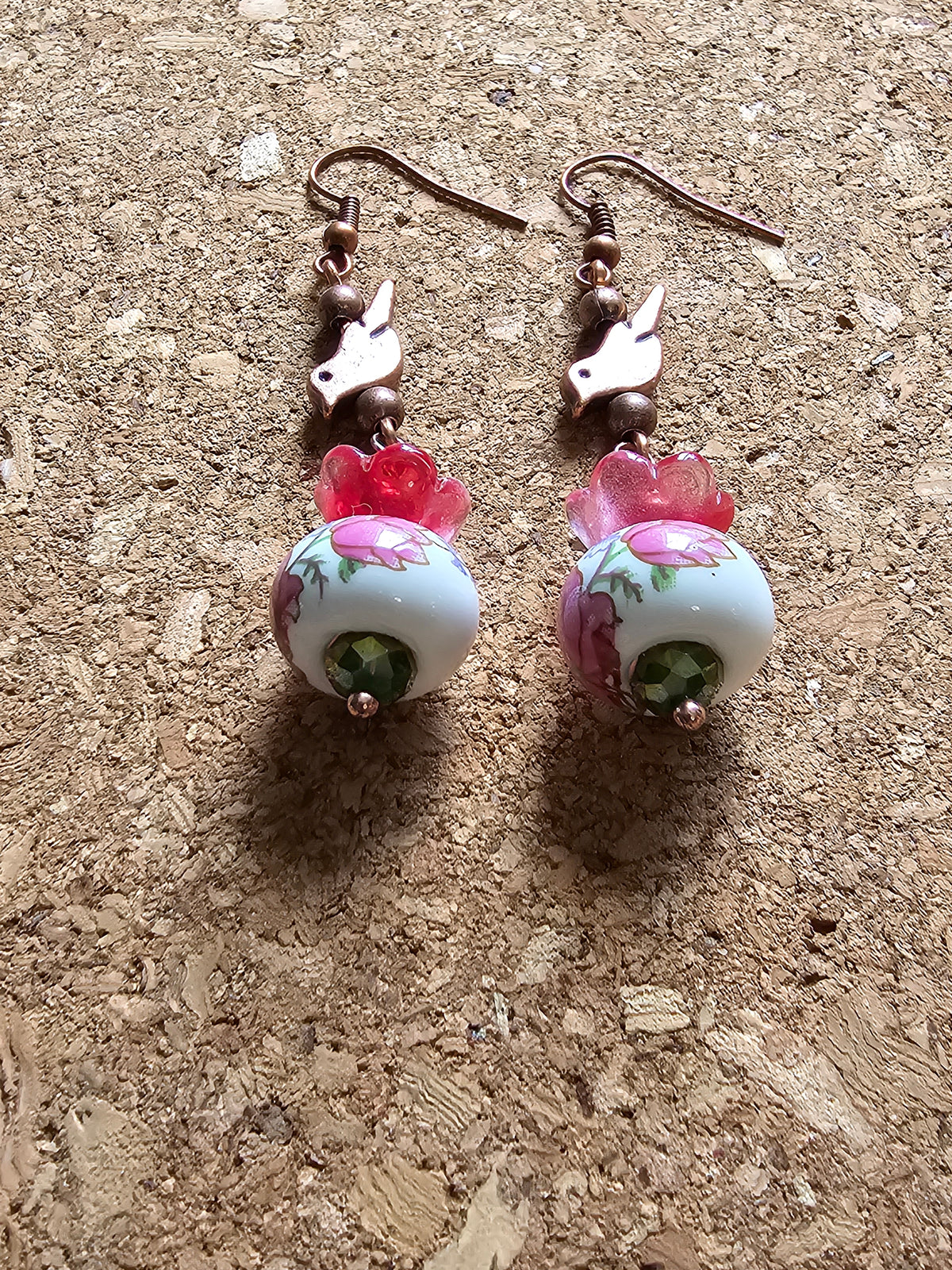 Pink Bird Flower Earrings