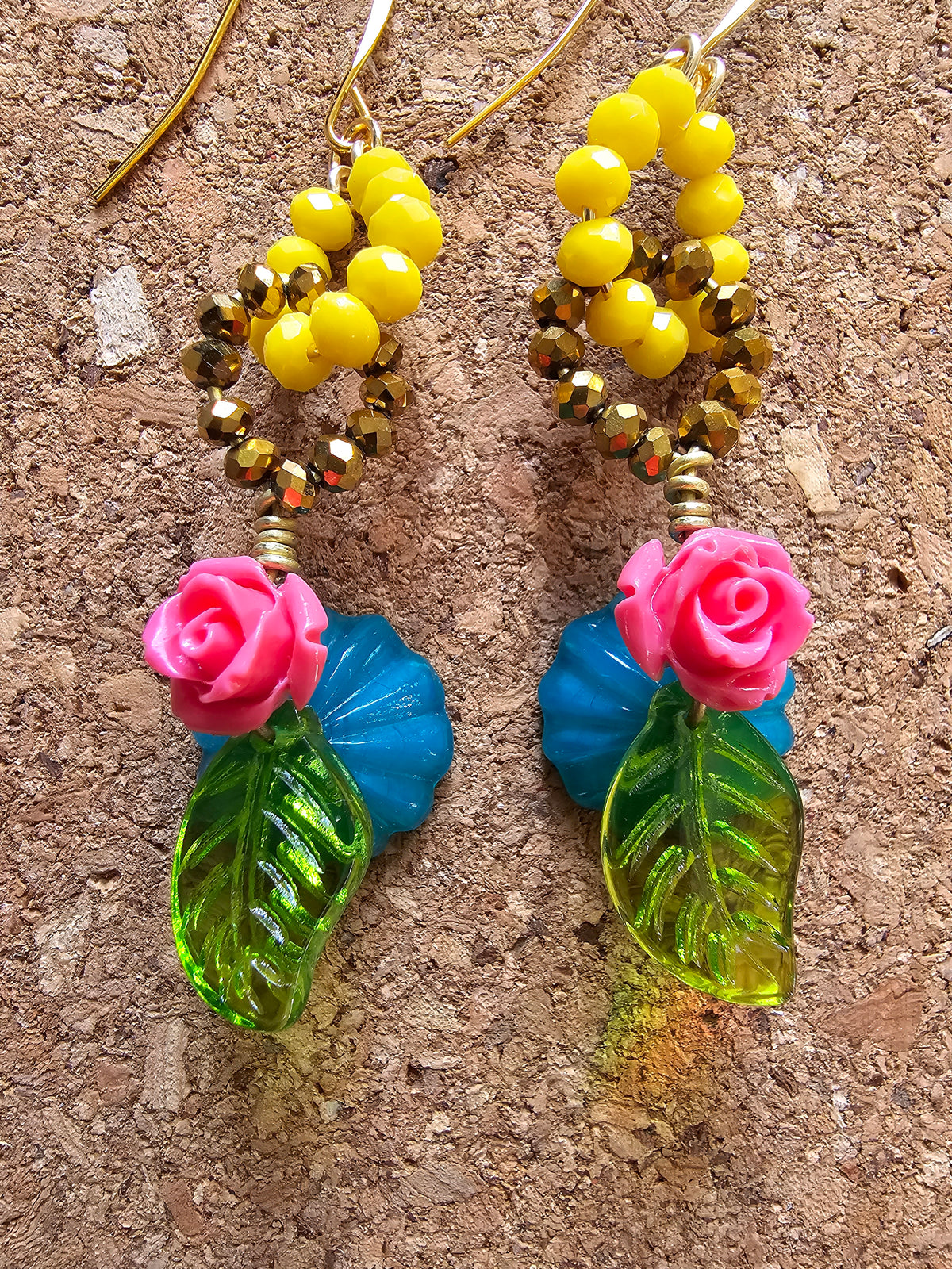 Double Sided Wild Blue & Pink Desert Flower Earrings