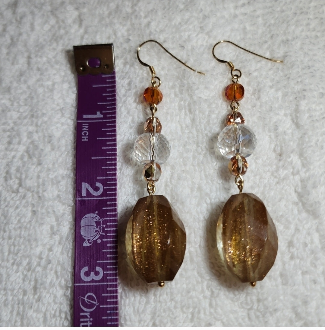 Vintage Copper Glitter Resin Beaded Earrings