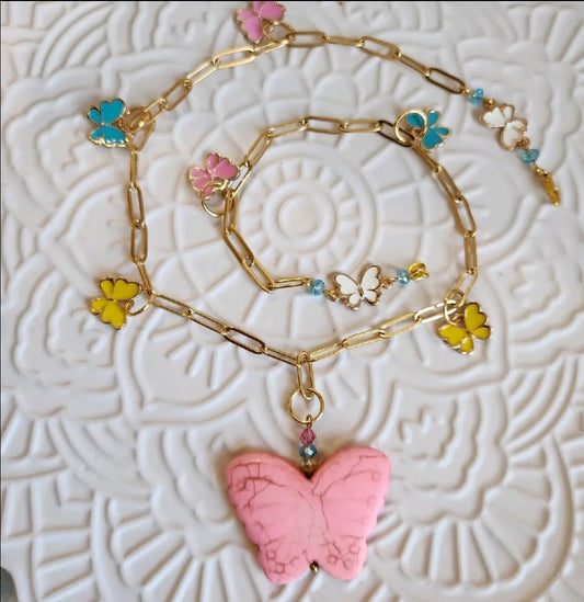 Pink Butterfly Necklace