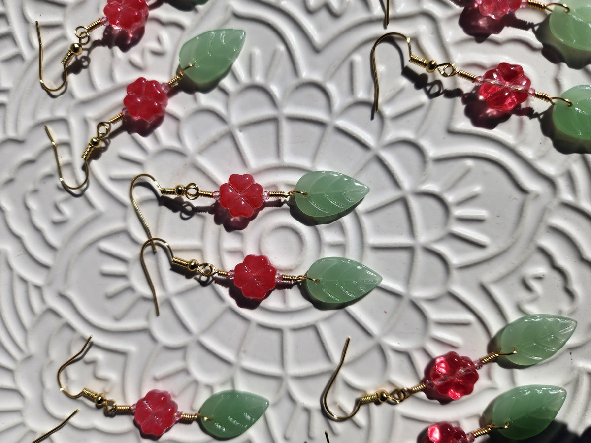 Pink Flower Drop Earrings