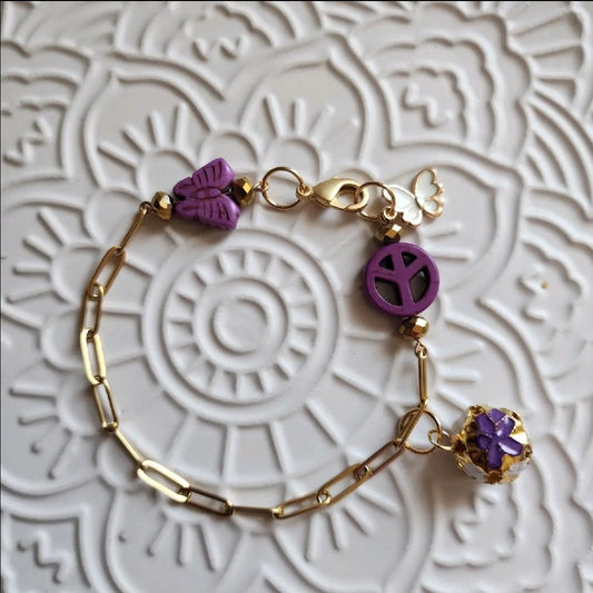 Purple Butterfly Peace Bracelet