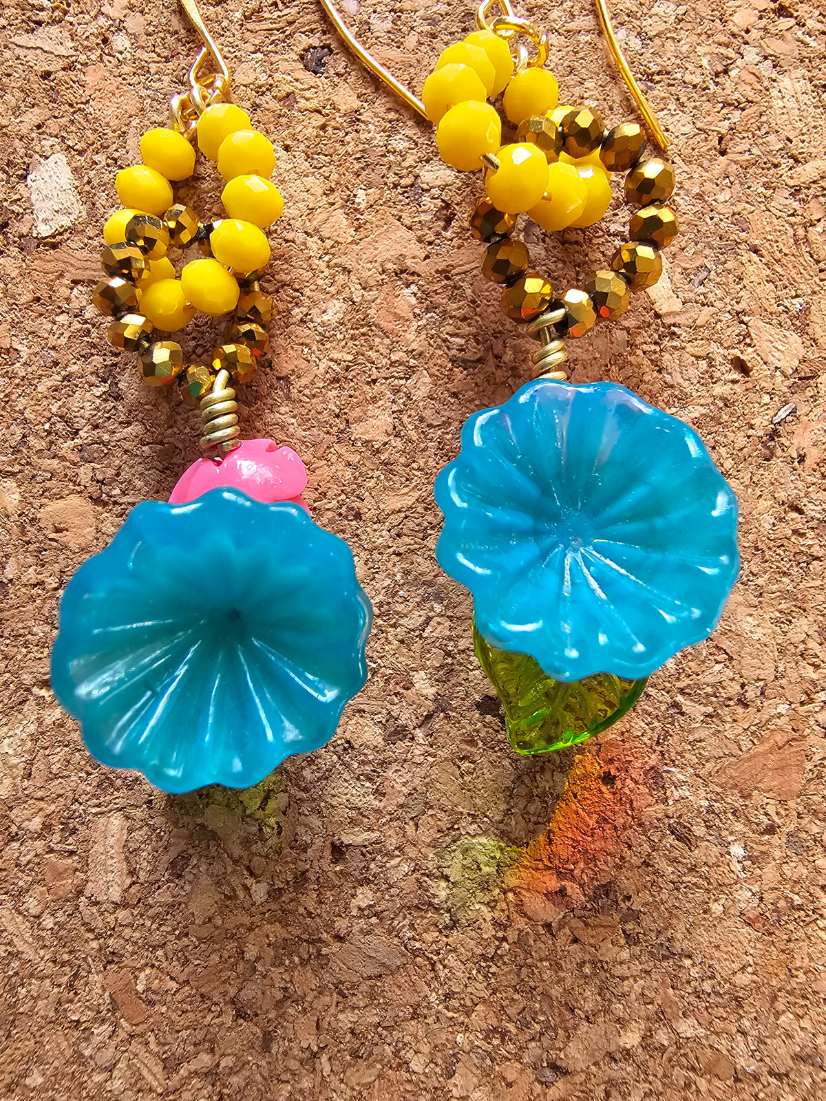 Double Sided Wild Blue & Pink Desert Flower Earrings