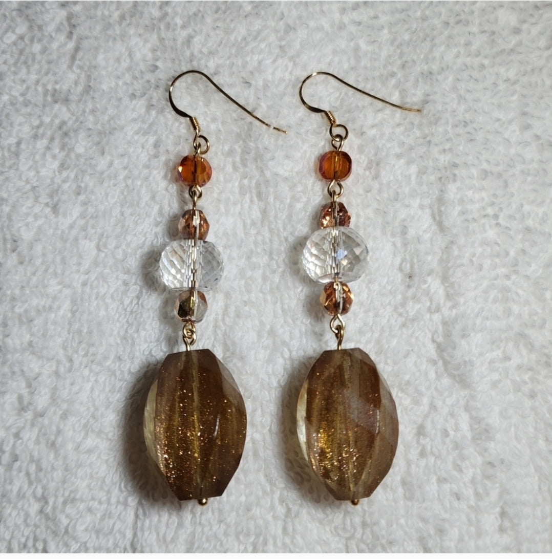Vintage Copper Glitter Resin Beaded Earrings