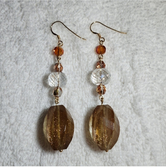 Vintage Copper Glitter Resin Beaded Earrings