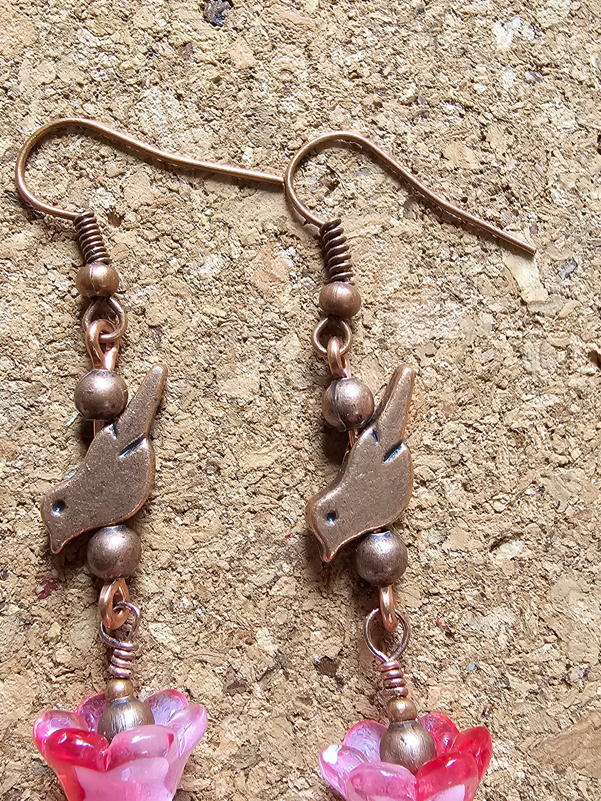 Pink Bird Flower Earrings