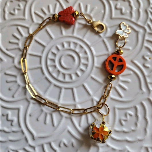 Orange Butterfly Peace Bracelet