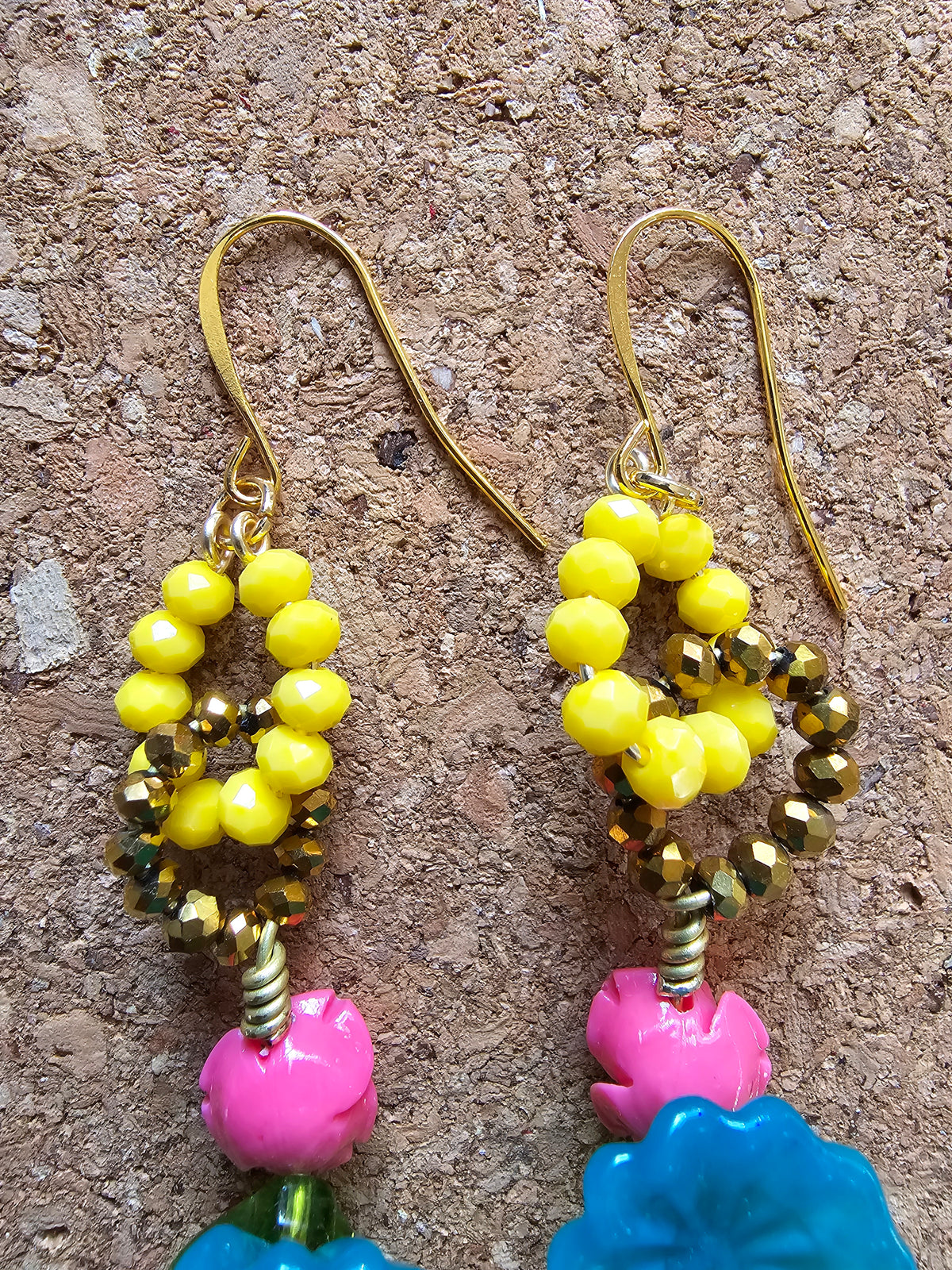 Double Sided Wild Blue & Pink Desert Flower Earrings