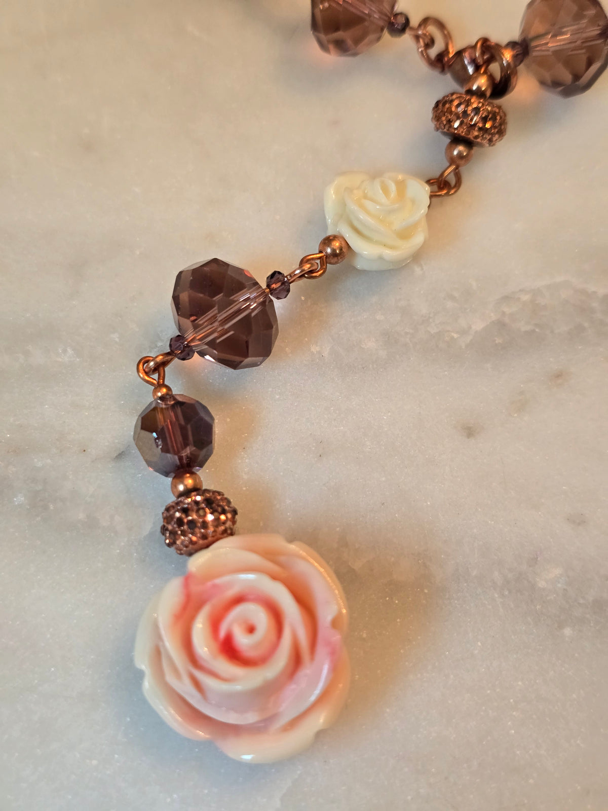 Peach Rose Purple Beaded Necklace