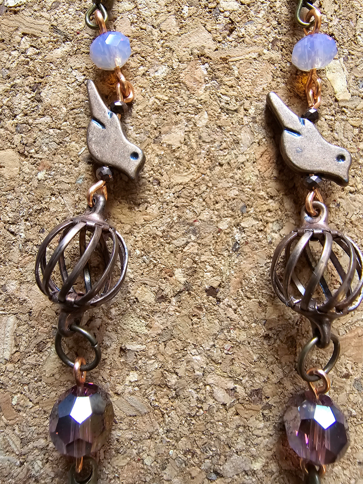 Copper Bird Cage Free Dangel Earrings
