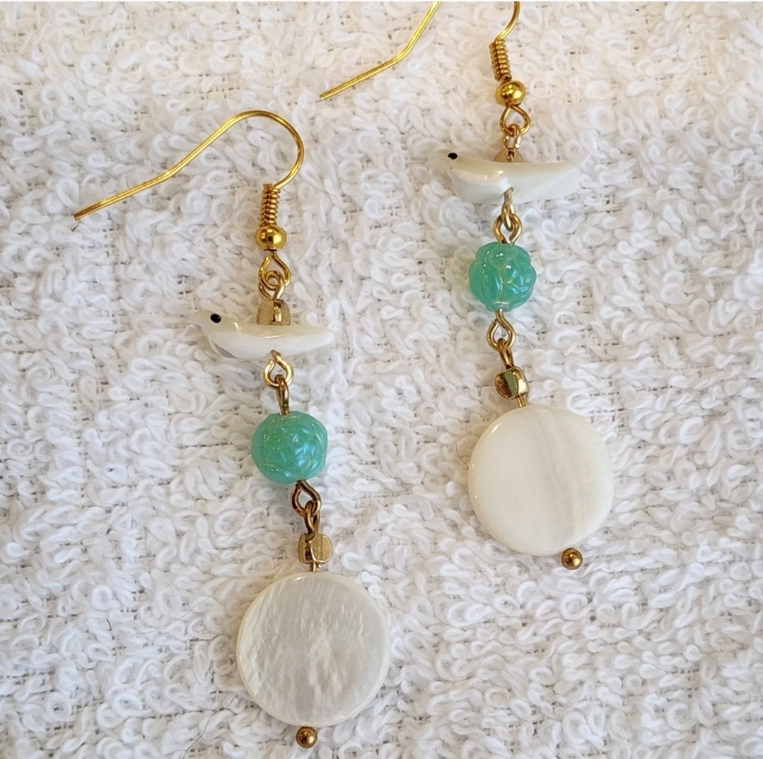 Tiny Shell Bird Earrings