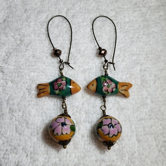 Clay Flowet Fish Earrings