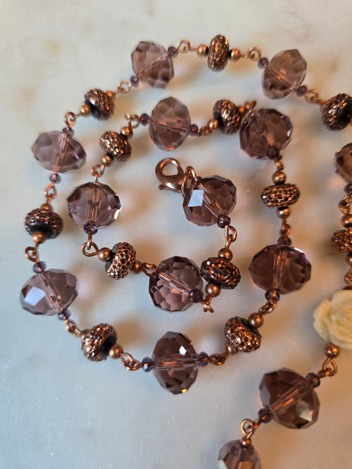 Peach Rose Purple Beaded Necklace