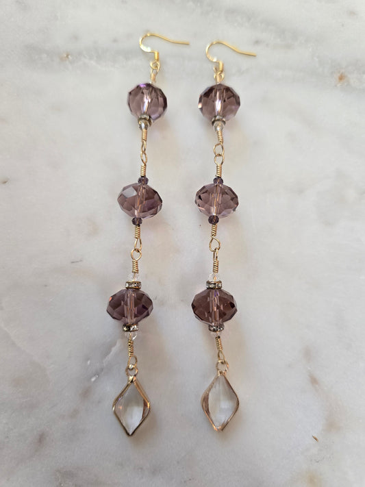 Purple Sparkle Long Dangle Earrings